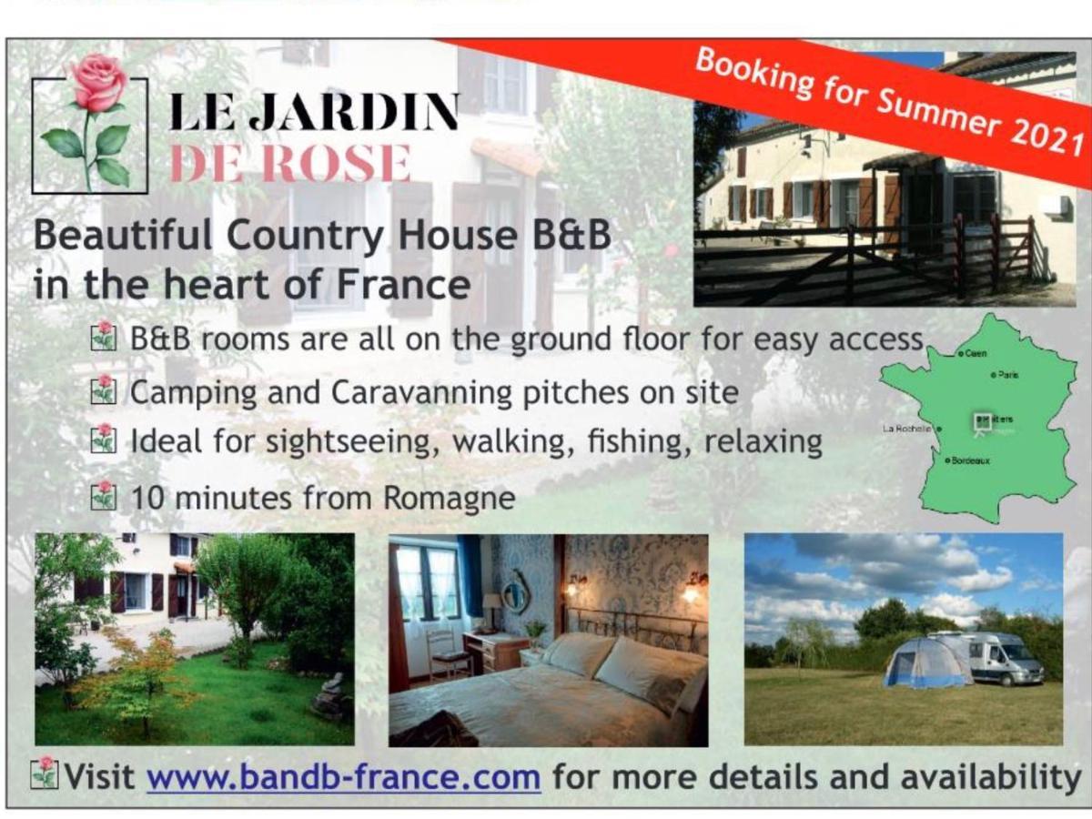 Le Jardin De Rose 24 Feuillebert Romagne 86700 Bed & Breakfast Eksteriør bilde